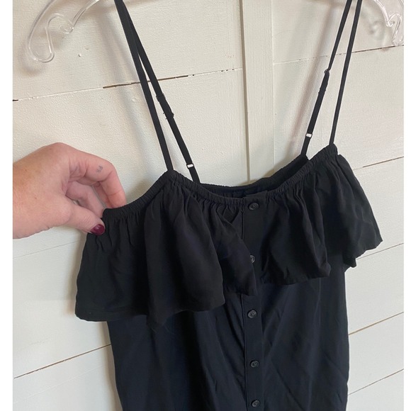 Gap Button Front Ruffle Cami True Black Sleeveless‎ Midi Dress No Belt - S NWT - Picture 5 of 16